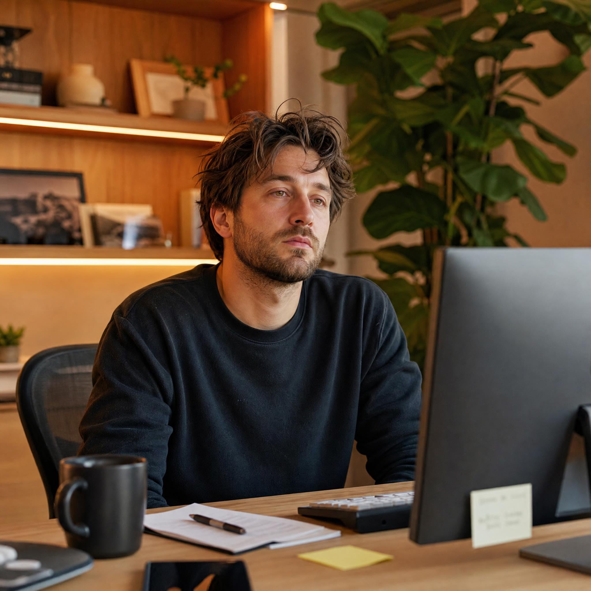 Uitgeput aan het bureau, energie en concentratie op